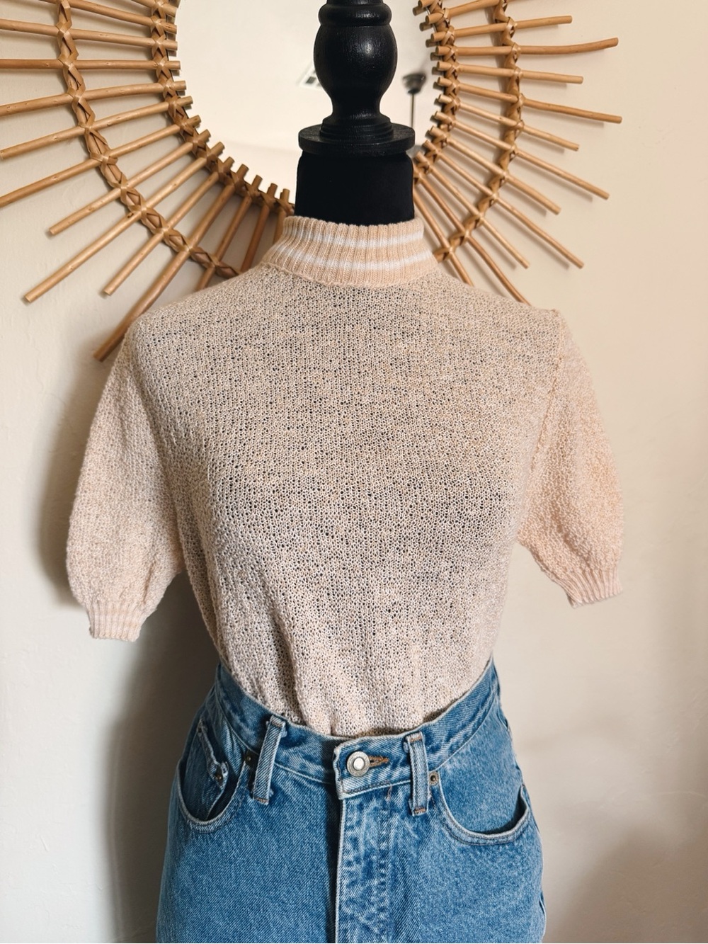 Vintage 1970s Peach Mockneck